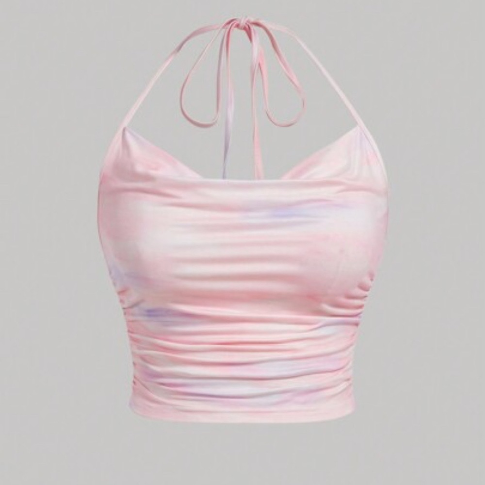 SHEIN MOD  Pink-Purple Tie Dye Sweet Girl Style Short Halterneck Top 1X (14)